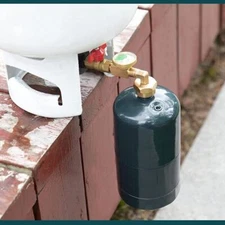 Propane Refill Adapter with Valve and Gauge Fill 1Lb Bottle From 20Lb Tank 90°.