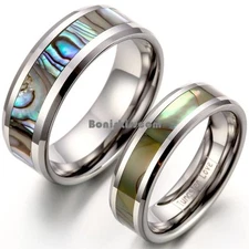 Tungsten Carbide Ring Abalone Shell Men's Women's Couple Engagement Wedding Band