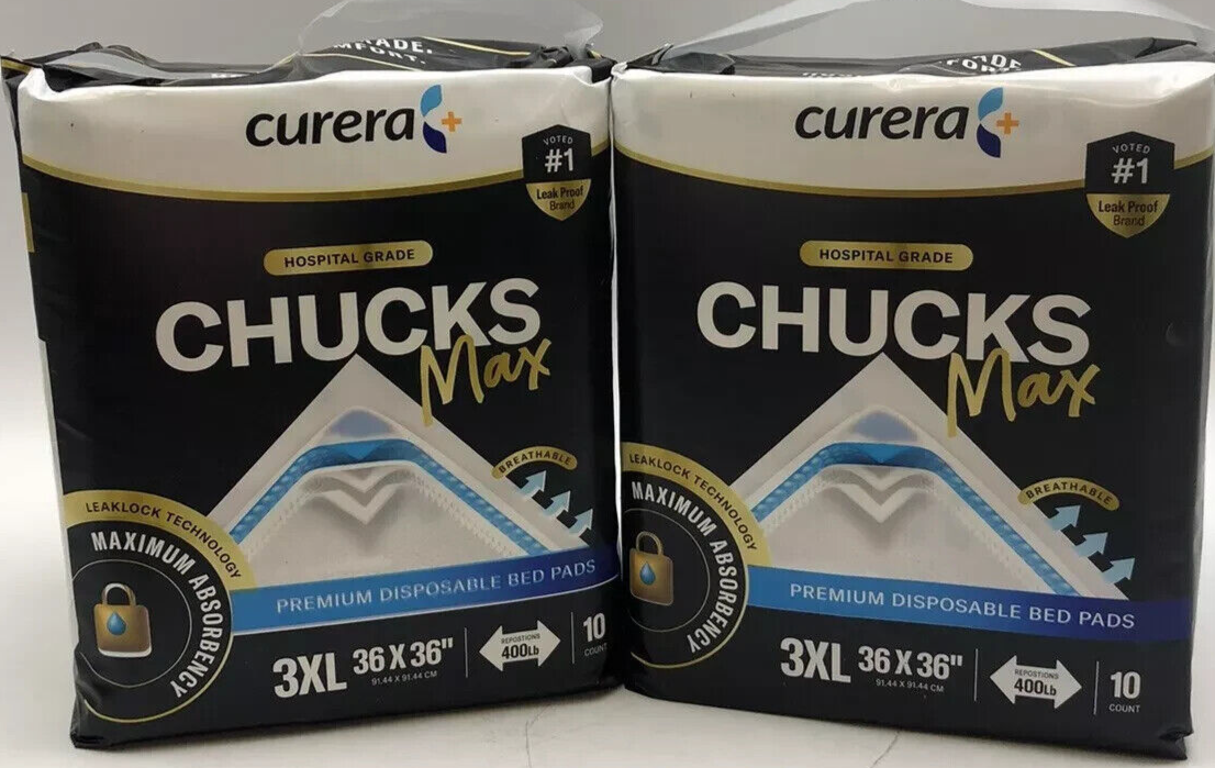 Curera Chucks MAX 3xl Hospital Grade Bed Pads 36x36 Disposable 2 Pack