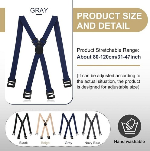 4 Pcs Hidden Suspenders for Men Adjustable Black Navy Gray Beige - Picture 3 of 5