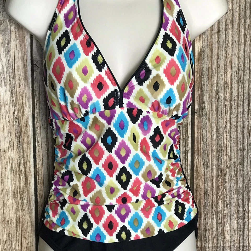 Traje de baño halter acanalado de una pieza Tropical Honey para mujer ~ talla 8 ~ multicolor Foto 3 de 4