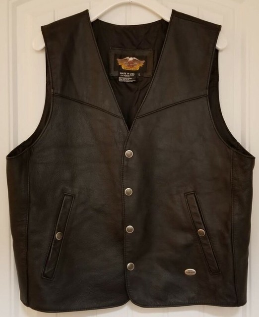 Genuine Harley Davidson Large Leather Snap Vest CA03402 eBay