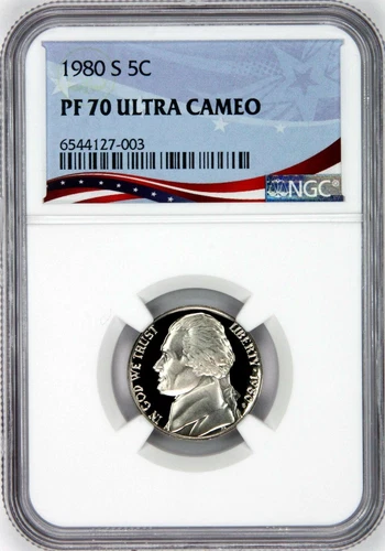 1980-S Proof Jefferson Nickel, Graded PF70UC by NGC * Extremely Low Population!