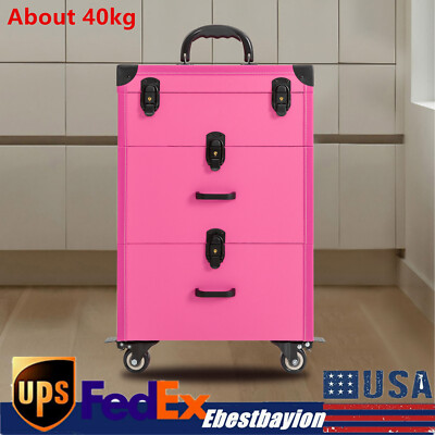 TOP Rolling Makeup Trolley Case Jewelry Travel Cosmetic Train Case with 4 Wheels