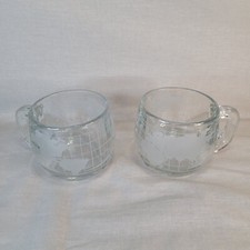Pair Of Nestle Nescafe World GLOBE Etched Glass Coffee Mug Cup 2