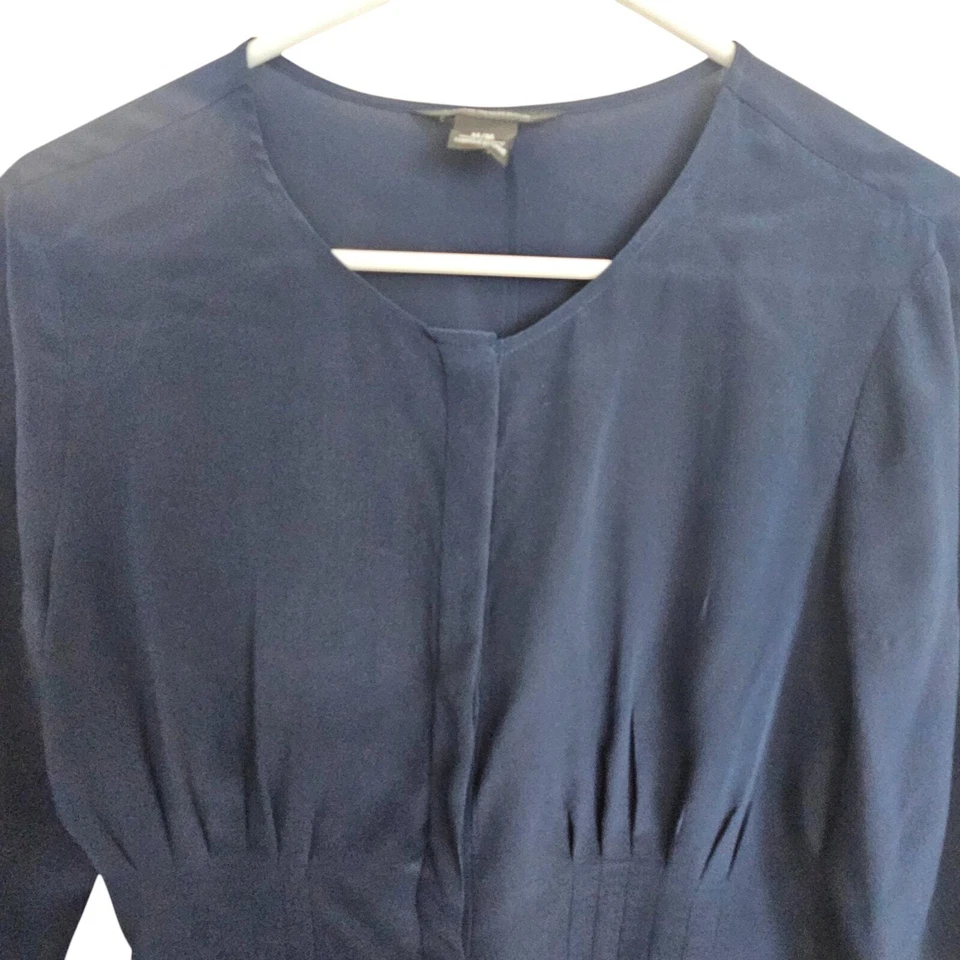 Blusa Club Monaco Blusa de Seda Mujer M Azul Manga Larga Blusa Mujeres Prenda para el torso de Seda Foto 2 de 4