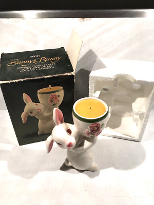 Rabbit Candle Holder Avon Sunny Bunny Ceramic 1981 With Floral Medley Vintage