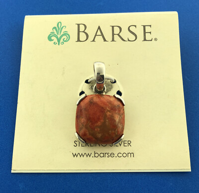 Barse 925 Sterling Silber orange Brekzi Jaspis quadratischer Anhänger Neu mit Etikett