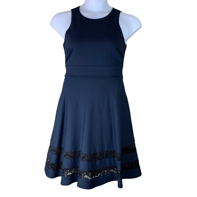 Eliza J Size Dress Fit Flare Sleeveless Navy Blue Knee Length