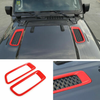 2PCS Red Auto Engine Hood Vent Panel Decor Cover Trim Fit Jeep Wrangler JL 2018+