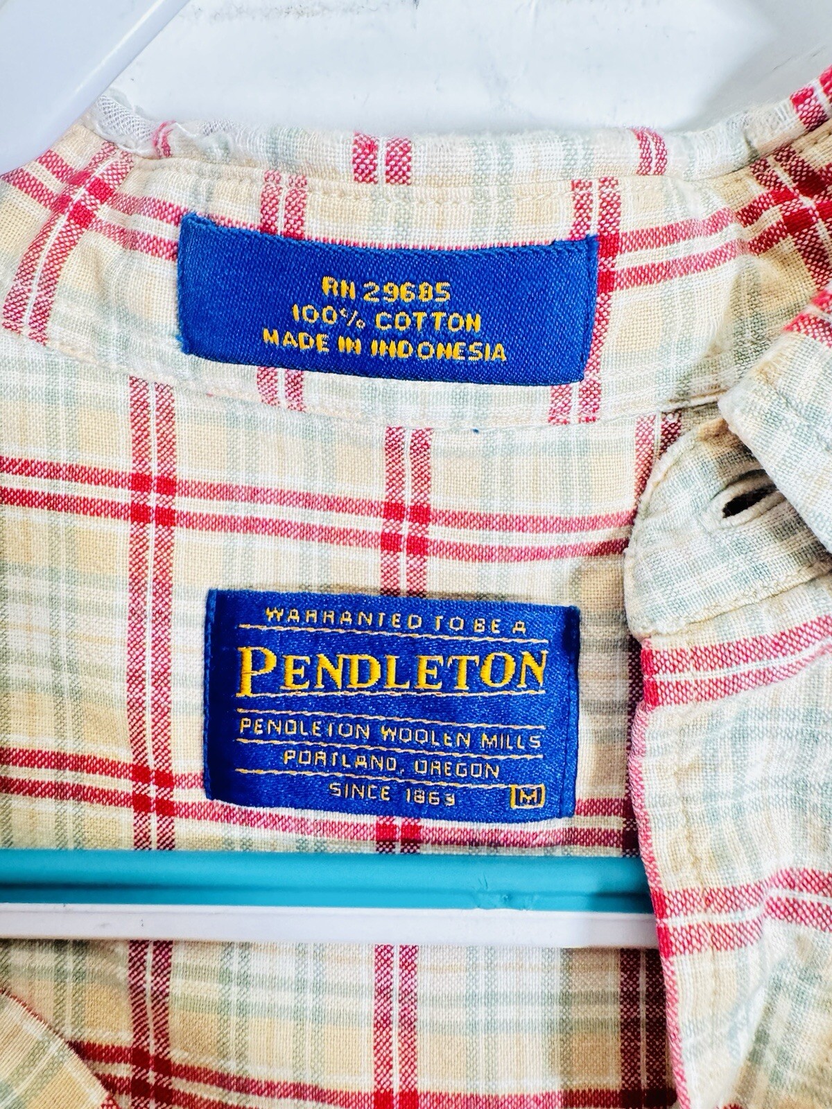 Pendleton Button Down Shirt Mens Medium Tan & Red… - image 7