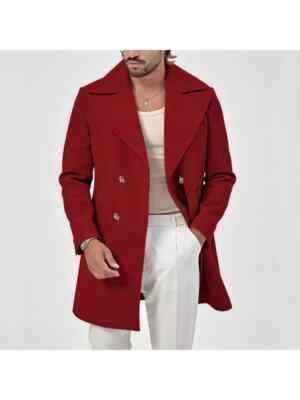 Langer Mantel Jacke Elegant Mode Herren Slim Rot Zweireiher 120524