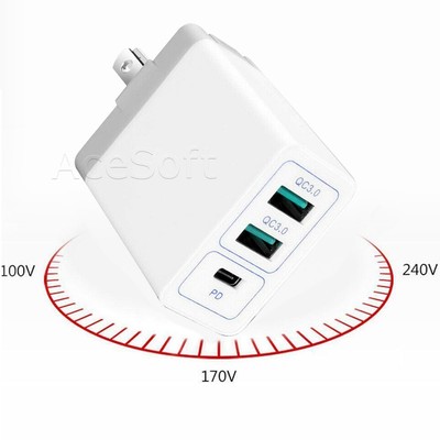 High Security Multi Function Dock Wall 3 Port PD QC 3.0 Charger f Google Pixel 2