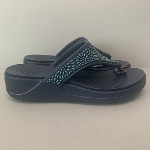 Crocs Monterey Diamante Wedge Flip Flop Sandals Womens Size 6 Shoes Navy Teal | eBay
