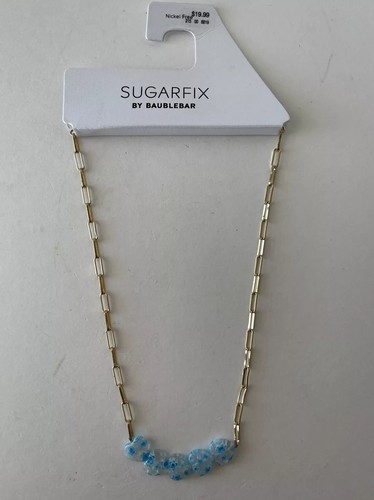Collana Sugarfix By Baublebar finto oro catena maglia cuore floreale blu 21” nuova con etichetta - Foto 2 di 5