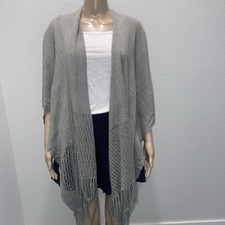 Wrap Shawl One Size Gray Sweater Women's fringe Long draped - 012
