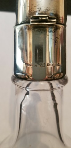 DECANTADOR VINTAGE HAWKES GRABADO CRISTAL CARDO DE VIDRIO PATRÓN TAPA ESTERLINA - Imagen 8 de 10