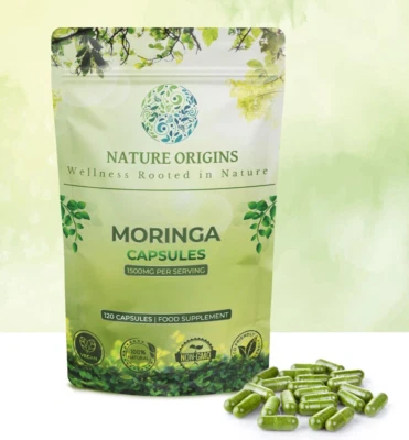NATURE ORIGINS Moringa Capsules - 120 Capsules - Superfood Vitamin A Vitamin C Vitamin D