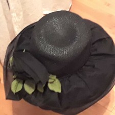 Noreen Fashion Vintage black straw chiffon hat brimmed 1950-60's
