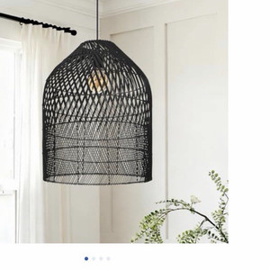 WalmHomie Boho Rattan 1-Light Pendant Ceiling Light, Black, Hardwired Indoor