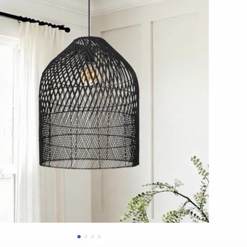 WalmHomie Boho Rattan 1-Light Pendant Ceiling Light, Black, Hardwired Indoor