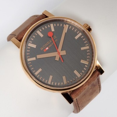 Mondaine MSE 40 Swiss Railways Brown Gold Leather Watch SBB CFF FFS 3ATM