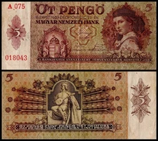 Hungary 5 Pengo, 1939, P-106, Used