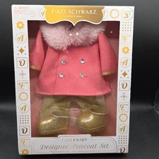 NWT F.A.O. Schwarz 14 Inch Doll Pink Peacoat Set Faux Fur Collar