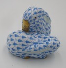 Herend Hungary Snuggling Bunnies Figurine Blue & White Fishnet Pattern H.P.