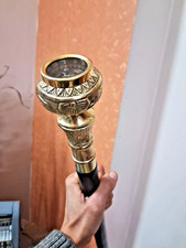 Walking Stick Victorian Brass Compass handle Cane Wooden Vintage Style For Gift