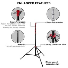 Flashpoint 13' Red Color Coded Pro Air Cushioned Heavy Duty Light Stand for Phot