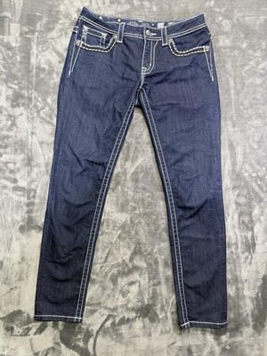 Miss Me Jeans Size 30 Skinny Dark Wash Denim Big Stitch Bling JE5639SR