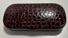 Vintage Leather Snake Print Eyeglasses Sunglasses Hard Clam Shell Case Burgundy