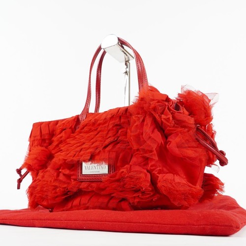 VALENTINO GARAVANI Nylon Handbag Red Medium Flower Applique Luxury From Japan