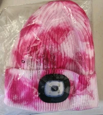 GAFres LED Beanie Hat Pink Tie Dye USB Rechargeable Light Unisex Winter Cap