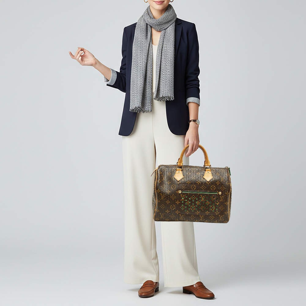 Louis Vuitton Speedy 30 Limited Edition Green Monogram Perforated