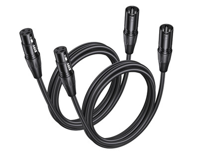 2 Pack XLR Cable 6ft Male Female Microphone OFC Mic Cord Mixer Podcast Black