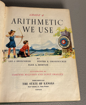 1947 Arithmetic We Use Grade 4 Illustrated Ads Decor Farmhouse School Math