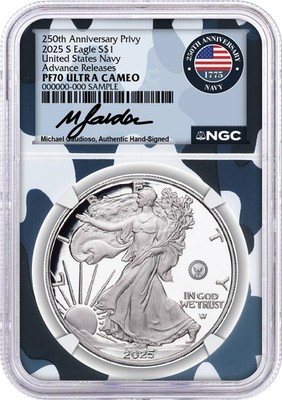 2025 S Silver Eagle 250th Anniv U.S. Navy Privy NGC PF70 UCAM