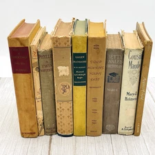 Lot of 9 Books Yellow Neutral Decor Staging Display Antique Old Vintage