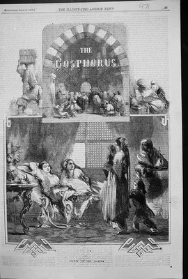 Original Old Antique Print 1857 Bosphorus Lights Hareem Ladies 19th
