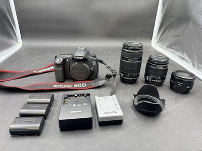MINT Canon EOS 60D 18.0MP Digital SLR Camera W/ 3 LENSES & 3 BATTERIES TESTED