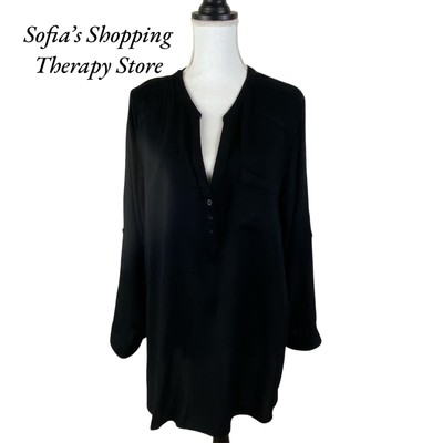 Torrid Harper Pullover Tunic Long Roll Tab Sleeve Black 3 3X 22 24 Chest Pocket