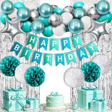 Teal Blue and Silver Birthday Decorations for Women or Men (Teal Blue)