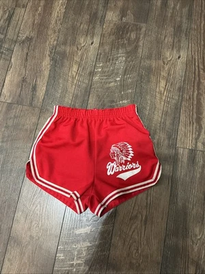 Vintage Medium Red Gym Shorts Warriors Chief Indian Velva Sheen - Photo 1/4