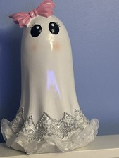 NEW Skirted Pink Bow Ghost Figurine NWT Halloween Decor
