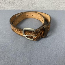 Tex Tan Belt Womens 26 Brown Tooled Leather Western Horse Made in USA 026632