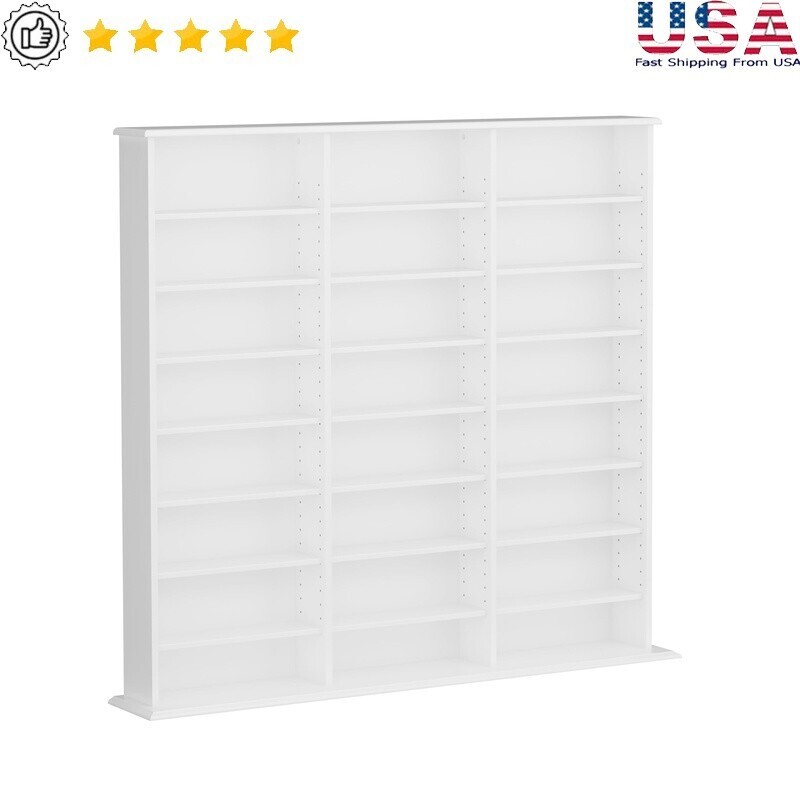 3 Column Tall Storage Cabinet Adjustable Shelves Media Displ