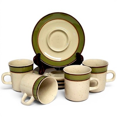 VTG 8pc Service for 4 Sango Mango Rainbow Stone Showa Cup & Saucer Set Japan