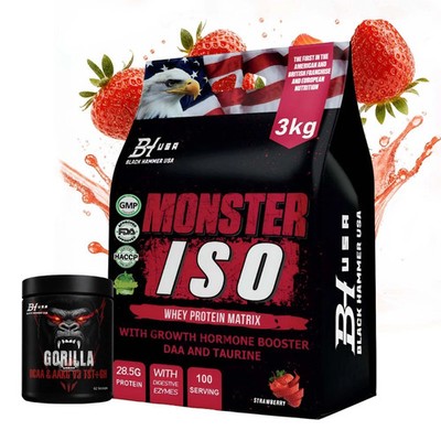 Monster ISO 3kg Erdbeere + Gratis Gorilla BCAA 620 Fruits _Black Hammer USA